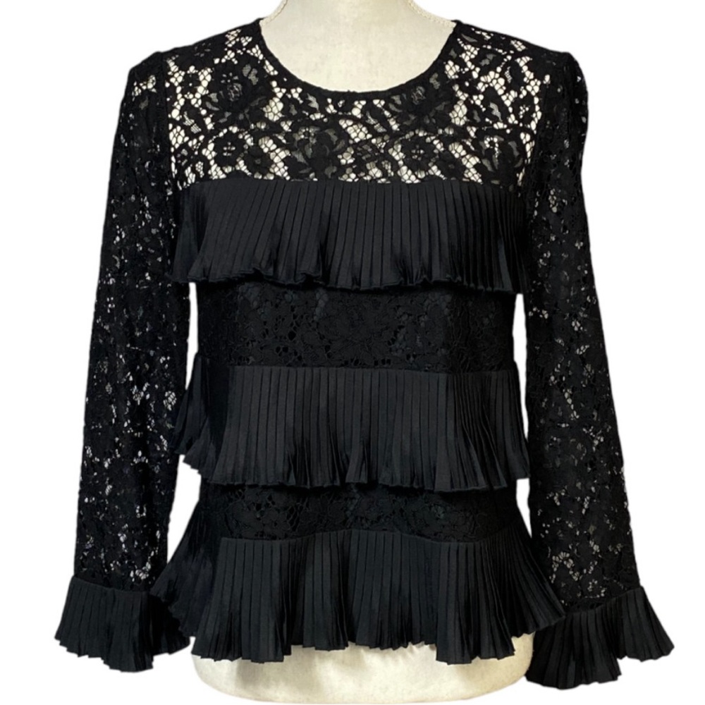 J Crew black lace tiered blouse